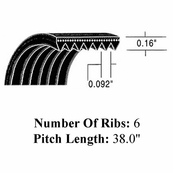 Aftermarket 380J6 6PJ965 Metric JPoly Micro VBelt 380J6DC 6PJ965 38 CSB40-0062